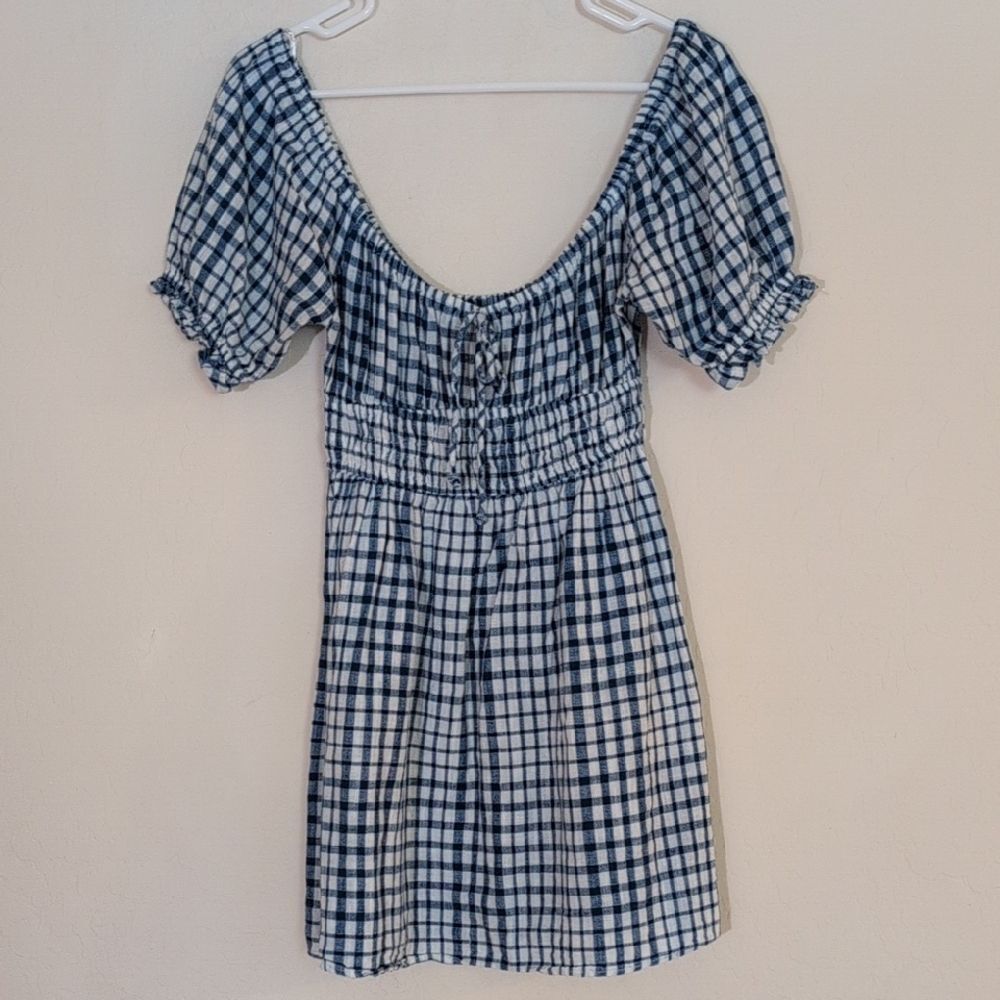 Urban Outfitters Blue White Gingham Puff Sleeve Dress Checkered Cotton - Size S